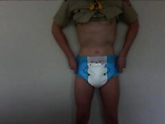Guy diapers in Camping Outfit