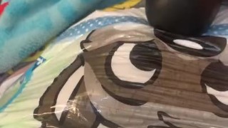 Naughty boy trying to cum in wet diaper